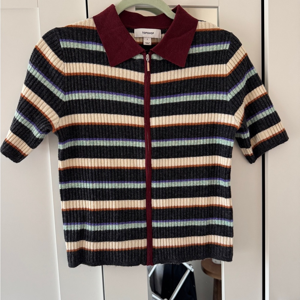 Topshop stripe zip rib polo
